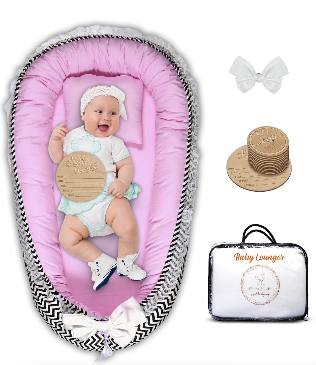 Luxury Soft & Breathable Baby Lounger for Newborn – Portable Bassinet Bed & Co-Sleeping Pillow – Perfect Gift for Boys &