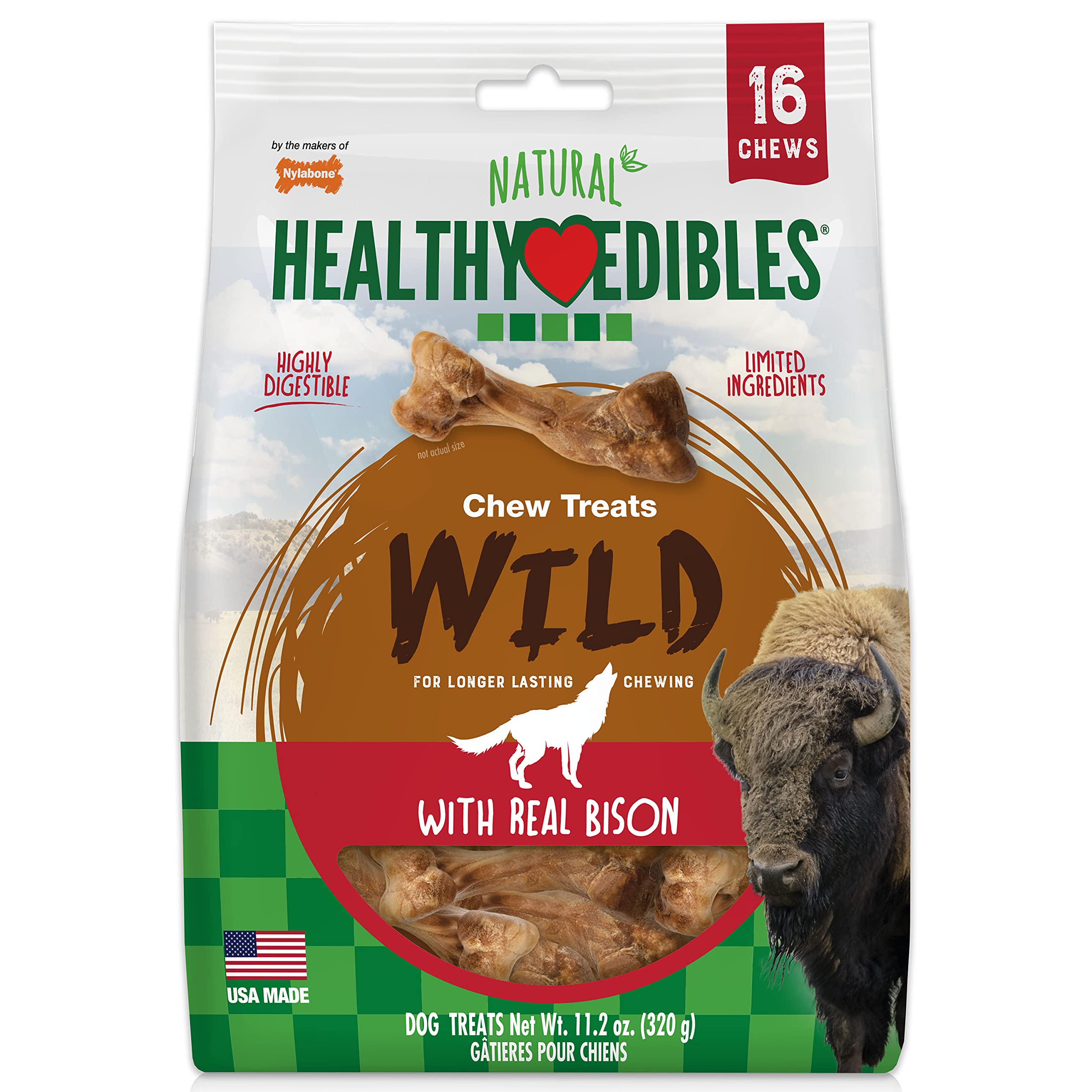 Nylabone Healthy Edibles WILD Natural Long Lasting Chews for Dogs, Bison Flavor, Small (16 Count)  
Nylabone WILD Natura